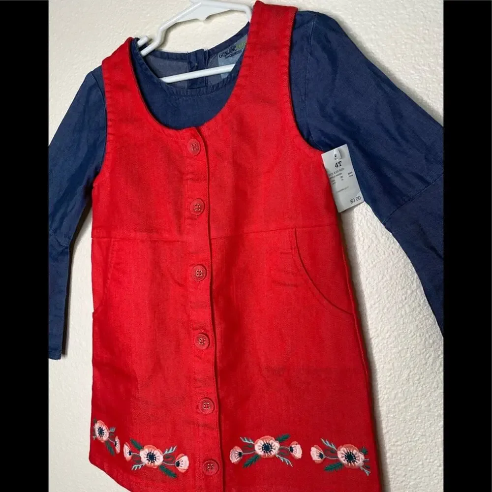 Genuine Kids 4T red tunic dress with inner bell sleeve blouse